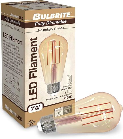 لمبة إضاءة LED 7 وات من Bulbrite، لمسة نهائية عتيقة حنين، ST18، قاعدة E26 القياسية، 2100 كلفن، ضوء كهرماني، CRI 80، 650 لومن in Kuwait