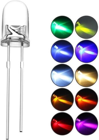 DiCUNO 200pcs 5mm Light Emitting Diodes, Round Clear LED Assorted Kit 10 Colors, White/Red/Yellow/Green/Blue/Pink/Orange/Warm White/UV/Chartreuse, 10 Colors x 20pcs Diodes in Saudi Arabia