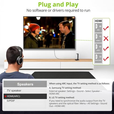 LiNKFOR eARC/ARC to Optical Audio Extractor Cable (1.5M/5ft), All-in-One HDMI ARC to TOSLINK Adapter, Supports 192KHz/24bit, DTS 5.1, Dolby Digital, Plug and Play for TV to Soundbar, Home Theater in Kuwait