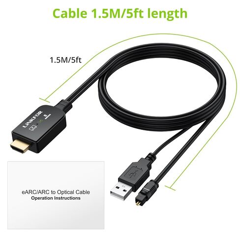 LiNKFOR eARC/ARC to Optical Audio Extractor Cable (1.5M/5ft), All-in-One HDMI ARC to TOSLINK Adapter, Supports 192KHz/24bit, DTS 5.1, Dolby Digital, Plug and Play for TV to Soundbar, Home Theater in Kuwait