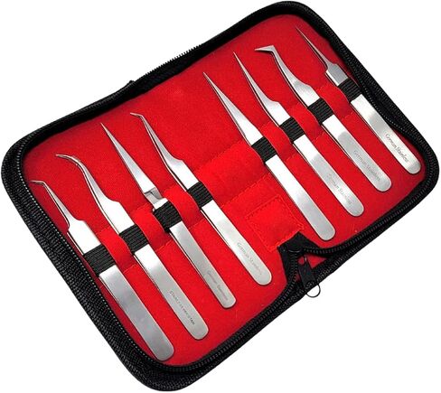 Microdissection Lab Forceps Set Includes 8 Different Fine Precision Point Tweezers Made of Stainless Steel Ideal for Working Under Microscope Delicate Laboratory Work Comes in a Zipper Carrying Case in Kuwait