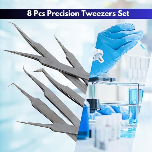 Microdissection Lab Forceps Set Includes 8 Different Fine Precision Point Tweezers Made of Stainless Steel Ideal for Working Under Microscope Delicate Laboratory Work Comes in a Zipper Carrying Case in Kuwait