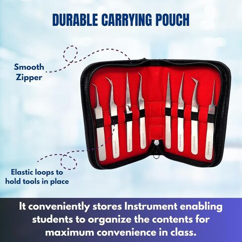 Microdissection Lab Forceps Set Includes 8 Different Fine Precision Point Tweezers Made of Stainless Steel Ideal for Working Under Microscope Delicate Laboratory Work Comes in a Zipper Carrying Case in Kuwait