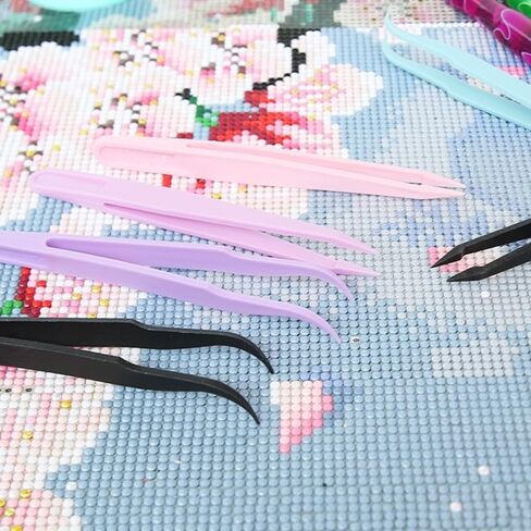 12pcs Sticker Tweezers, 4.5 Inch Long Plastic Bent Tweezers for Crafting Small Jewelry Making Tools for Bead Craft DIY, Baking Decoration, Feeding Reptiles in Saudi Arabia