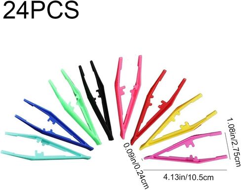 24 قطعة من الملقط البلاستيكي المضاد للانزلاق - ملقط بتصميم كوليت مسنن لمجموعة الخرز، ولصق أحجار الراين، والحرف اليدوية للأطفال in Kuwait