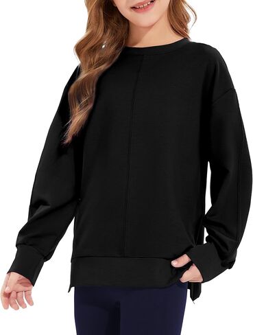 Girls Long Sleeve Shirts SideSplit Crewneck T-Shirts, Kids Crewneck Sweatshirt for Girls Size 5-14 Years in Saudi Arabia