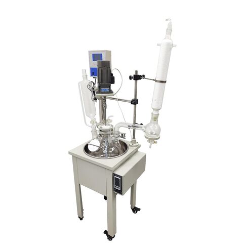 10L Jacketed Glass Reactor, 110V 2000W Single Layer Chemical Reaction Vessel with Digital Display Lab Jacketed Reactor for Reaction Distillation in Kuwait