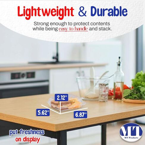 MT Products Plastic Snack Containers with Lids - 6.8" x 5.6" x 2.1" Clear Clamshell Take Out Containers for Food & Desserts (Pack of 40) - Made in the USA in Saudi Arabia