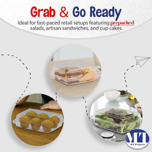 MT Products Plastic Snack Containers with Lids - 6.8" x 5.6" x 2.1" Clear Clamshell Take Out Containers for Food & Desserts (Pack of 40) - Made in the USA in Saudi Arabia