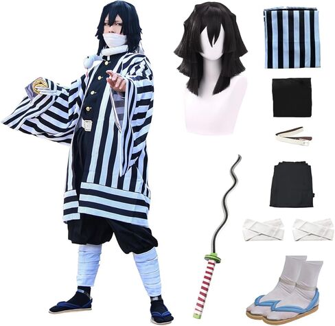 مجموعة كاملة من أزياء عيد الهالوين للرجال Agatsuma Zenitu Party دور تأثيري زي كيمونو الزي مع السيف أحذية شعر مستعار in Kuwait