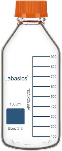 Labasics Borosilicate Glass Media Storage Bottle with Orange GL45 Cap, for Laboratory Storage, 1 Pack, 250 ml in Saudi Arabia