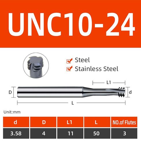 1pcs UNC UNF Thread Milling Cutter Solid Carbide for Stainless Steel UNC10-24 in Kuwait