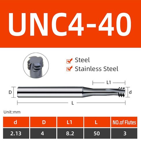1pcs UNC UNF Thread Milling Cutter Solid Carbide for Stainless Steel UNC4-40 in Kuwait
