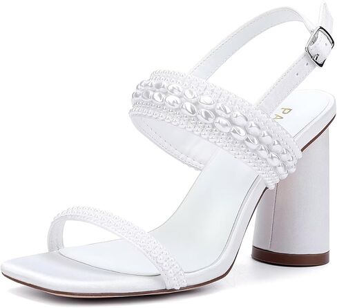 Block Heel Wedding Sandals Pearl Wedding Shoes for Bride Open Toe Bridal Heels in Kuwait