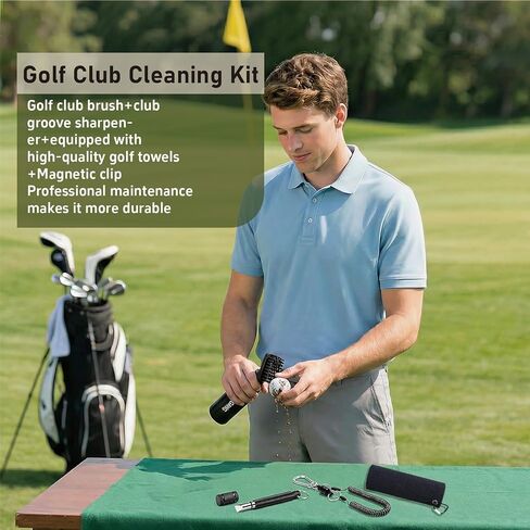 Golf Club Cleaner Brush Sets with Golf Groove Sharpener Tool and Golf Towel, Golf Club Brush and Ball Cleaner with 4oz Water Bottle and Magnetic Clip, Golf Accessories Cleaner kits for Golf Lovers in Kuwait