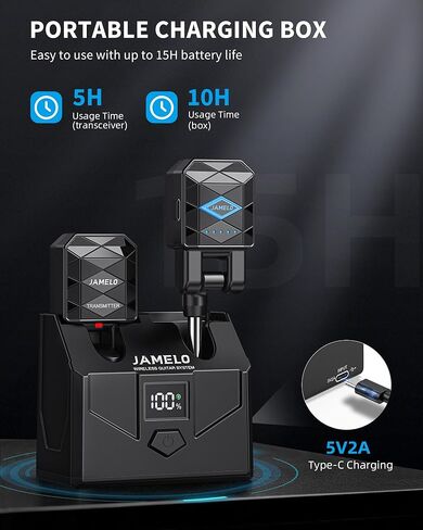 نظام جيتار لاسلكي من جاميلو 2.4 جيجا هرتز جهاز استقبال الارسال اللاسلكي مع صندوق شحن 4 قنوات صوتية للجيتار باس الآلات الكهربائية in Kuwait