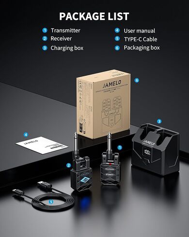 نظام جيتار لاسلكي من جاميلو 2.4 جيجا هرتز جهاز استقبال الارسال اللاسلكي مع صندوق شحن 4 قنوات صوتية للجيتار باس الآلات الكهربائية in Kuwait