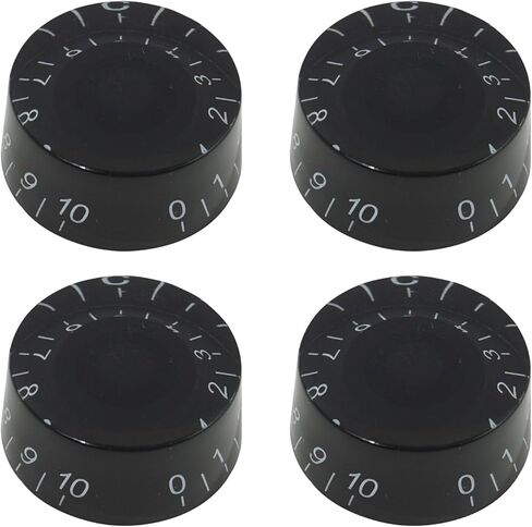 4 Pcs Guitar Knobs, Black Electric Guitar Knobs Bass Speed Volume Tone Practical Control Accessories, LP Style Replacement Volume Tone Control Parts (Black-White Word) in Saudi Arabia