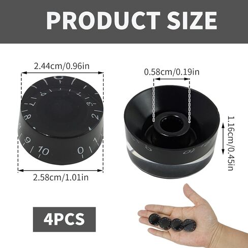 4 Pcs Guitar Knobs, Black Electric Guitar Knobs Bass Speed Volume Tone Practical Control Accessories, LP Style Replacement Volume Tone Control Parts (Black-White Word) in Saudi Arabia