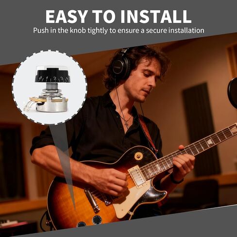 4 Pcs Guitar Knobs, Black Electric Guitar Knobs Bass Speed Volume Tone Practical Control Accessories, LP Style Replacement Volume Tone Control Parts (Black-White Word) in Saudi Arabia