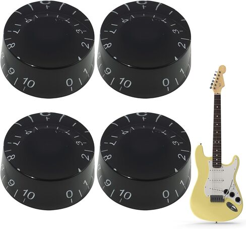 4 Pcs Guitar Knobs, Black Electric Guitar Knobs Bass Speed Volume Tone Practical Control Accessories, LP Style Replacement Volume Tone Control Parts (Black-White Word) in Saudi Arabia
