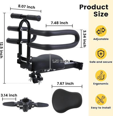 Kids Bike Seat Front Mounted and Handlebar Child Bike Seat with Half Guardrail Detachable Toddler Bicycle Seats with Foot Pedals for Children 1~5 Years Compatible with All Adult MTB in Kuwait