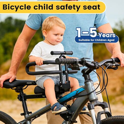 Kids Bike Seat Front Mounted and Handlebar Child Bike Seat with Half Guardrail Detachable Toddler Bicycle Seats with Foot Pedals for Children 1~5 Years Compatible with All Adult MTB in Kuwait