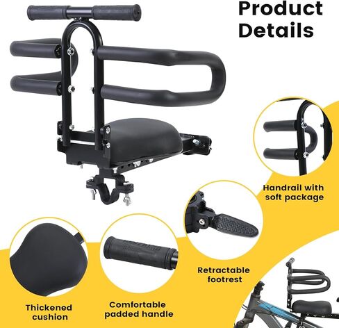 Kids Bike Seat Front Mounted and Handlebar Child Bike Seat with Half Guardrail Detachable Toddler Bicycle Seats with Foot Pedals for Children 1~5 Years Compatible with All Adult MTB in Kuwait