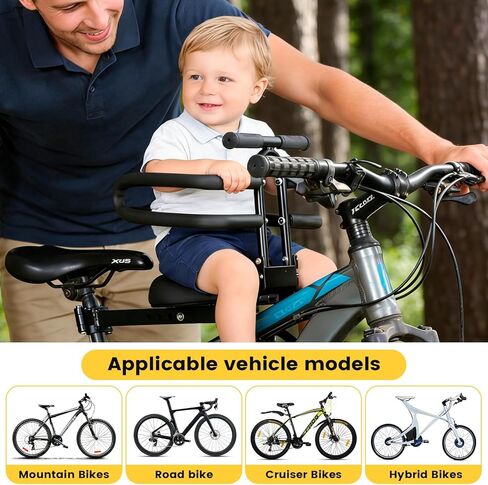 Kids Bike Seat Front Mounted and Handlebar Child Bike Seat with Half Guardrail Detachable Toddler Bicycle Seats with Foot Pedals for Children 1~5 Years Compatible with All Adult MTB in Kuwait