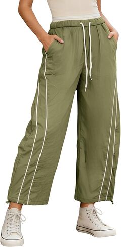 SeekMe Women's Barrel Leg Track Pants Baggy Cropped Capri Drawstring Lightweight Hiking Athletic Sweatpants in Kuwait
