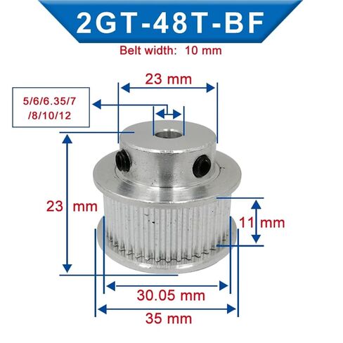 Pulley Wheel GT2-48T Circular Tooth BF Shape Timing Pulley Bore 5/6/6.35/7/8/10/12mm 1Pcs(12 mm,7 mm) in Saudi Arabia