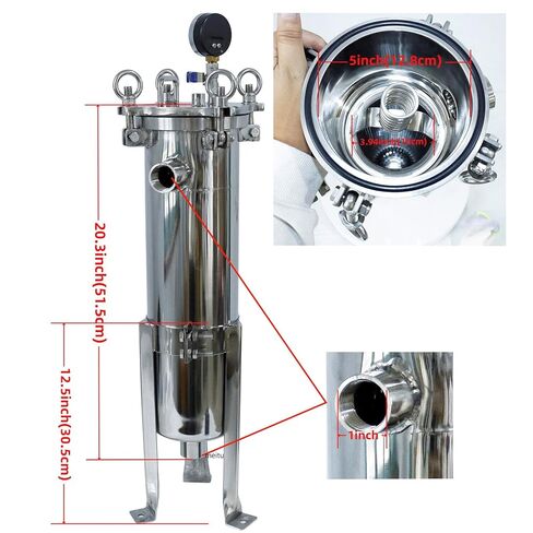 كيس مرشح الإسكان 304 كيس الفولاذ المقاوم للصدأ معدات تنقية فلتر المياه 1.2 قدم مربع منطقة الترشيح 1 بوصة NPT مدخل ومخرج اتصالات in Kuwait