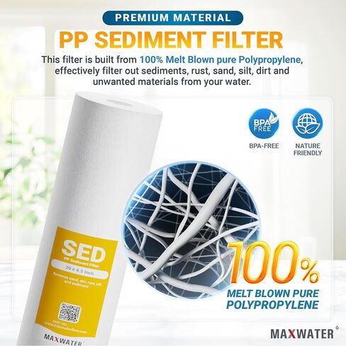 Max Water Whole House Water Filter Housing, 20" x 4.5" Sediment Carbon Cartridge Universal Housing, Pre-Filtration System for Well and City Water with 1" NPT Port and Include 1 Sediment Filter in Saudi Arabia
