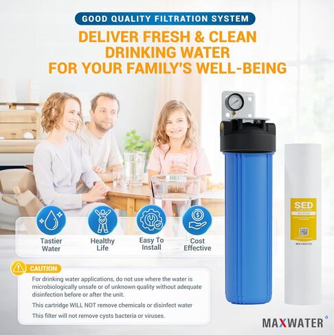 Max Water Whole House Water Filter Housing, 20" x 4.5" Sediment Carbon Cartridge Universal Housing, Pre-Filtration System for Well and City Water with 1" NPT Port and Include 1 Sediment Filter in Saudi Arabia