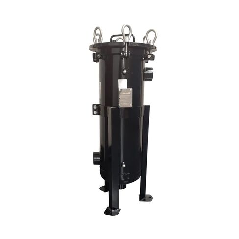 PRM #1 Carbon Steel Bag Filter Housing, 2" NPT Inlet, Dual Side/Bottom 2" NPT Outlet, 150 PSI, 75 GPM Flow, Epoxy Coated, FKM O-Rings, Stainless Steel Strainer Basket, 3-Leg Mount in Kuwait