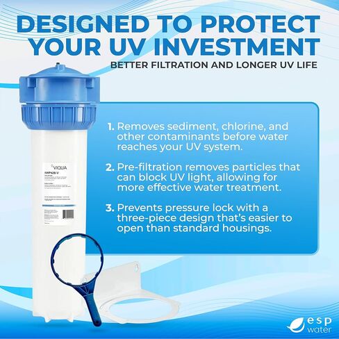 VIQUA AWP42B-V 4.5" x 20" Whole House Water Filter Housing Kit Ideal Prefilter for Viqua UV Systems – Three-Piece 1" FPT Water Filter Housing for Whole House Water Filter System in Kuwait