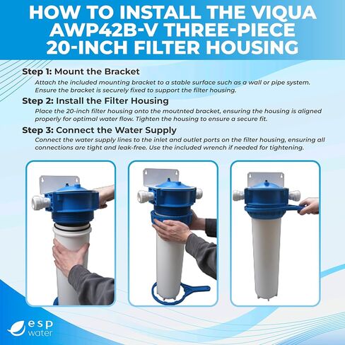 VIQUA AWP42B-V 4.5" x 20" Whole House Water Filter Housing Kit Ideal Prefilter for Viqua UV Systems – Three-Piece 1" FPT Water Filter Housing for Whole House Water Filter System in Kuwait