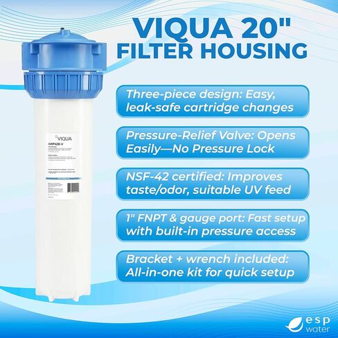 VIQUA AWP42B-V 4.5" x 20" Whole House Water Filter Housing Kit Ideal Prefilter for Viqua UV Systems – Three-Piece 1" FPT Water Filter Housing for Whole House Water Filter System in Kuwait
