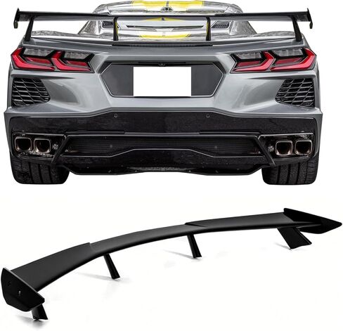 IKON MOTORSPORTS, Trunk Spoiler Compatible with 2020-2025 Chevy Corvette C8 Stingray & Z51, High Wing Style Gloss Black ABS Plastic Rear Trunk Lid Spoiler Wing Lip in Saudi Arabia