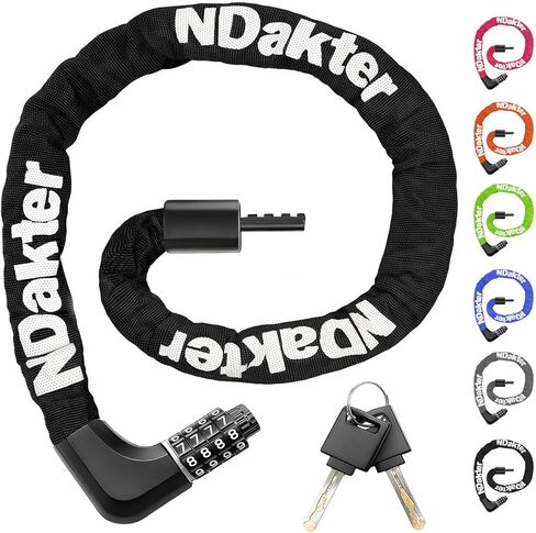 NDakter Bike Lock,Bike Chain Lock with 2 Ways to Unlock,4 Digit Combination Heavy Duty Anti-Theft Bicycle Lock with 2 Keys,3.2Ft High Security Scooter Locks for Ebike,Electric,Motorcycle,Door in Kuwait
