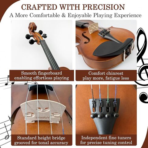طقم كمان 4/4 بالحجم الكامل، مجموعة كمان كمان للطلاب البالغين المبتدئين مع قوس من خشب الورد، وحقيبة كمان، ومسند كتف، وأوتار إضافية وجسر (خشب رقائقي، كامل) in Kuwait