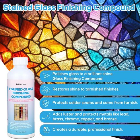 مركب تشطيب طلاء الزجاج الملون، منظف تلميع احترافي للزجاج الملون، يعيد اللمعان ويحمي اللمسة النهائية، يزيل بقع الماء طبقة زيت الصدأ، يضيء الوضوح والرؤية للزجاج الفني in Kuwait