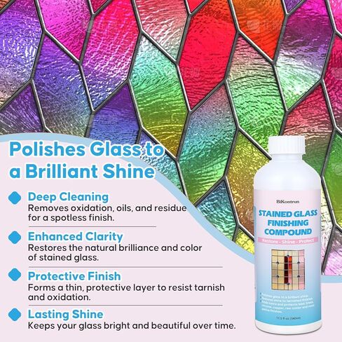 مركب تشطيب طلاء الزجاج الملون، منظف تلميع احترافي للزجاج الملون، يعيد اللمعان ويحمي اللمسة النهائية، يزيل بقع الماء طبقة زيت الصدأ، يضيء الوضوح والرؤية للزجاج الفني in Kuwait