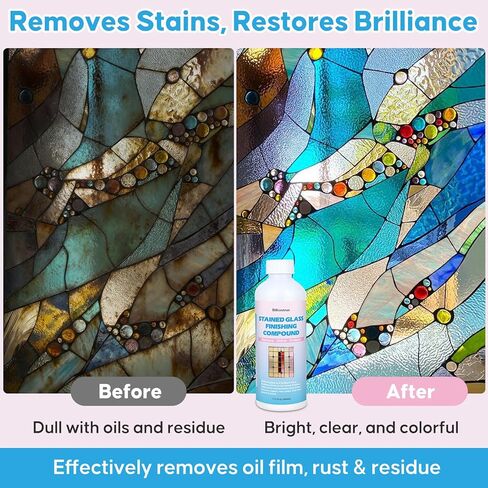مركب تشطيب طلاء الزجاج الملون، منظف تلميع احترافي للزجاج الملون، يعيد اللمعان ويحمي اللمسة النهائية، يزيل بقع الماء طبقة زيت الصدأ، يضيء الوضوح والرؤية للزجاج الفني in Kuwait