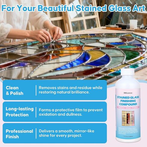 مركب تشطيب طلاء الزجاج الملون، منظف تلميع احترافي للزجاج الملون، يعيد اللمعان ويحمي اللمسة النهائية، يزيل بقع الماء طبقة زيت الصدأ، يضيء الوضوح والرؤية للزجاج الفني in Kuwait