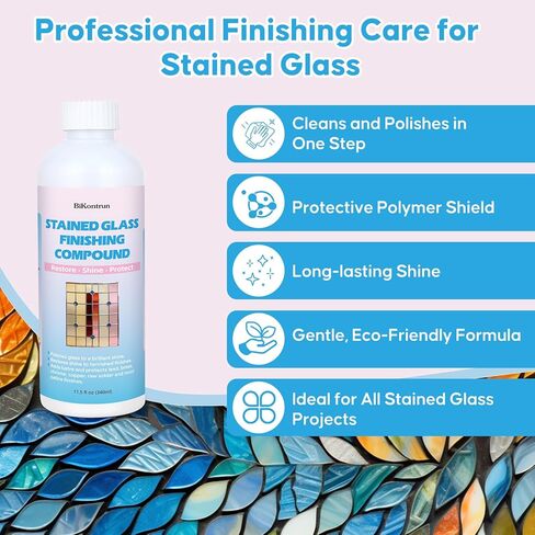مركب تشطيب طلاء الزجاج الملون، منظف تلميع احترافي للزجاج الملون، يعيد اللمعان ويحمي اللمسة النهائية، يزيل بقع الماء طبقة زيت الصدأ، يضيء الوضوح والرؤية للزجاج الفني in Kuwait