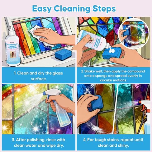 مركب تشطيب طلاء الزجاج الملون، منظف تلميع احترافي للزجاج الملون، يعيد اللمعان ويحمي اللمسة النهائية، يزيل بقع الماء طبقة زيت الصدأ، يضيء الوضوح والرؤية للزجاج الفني in Kuwait