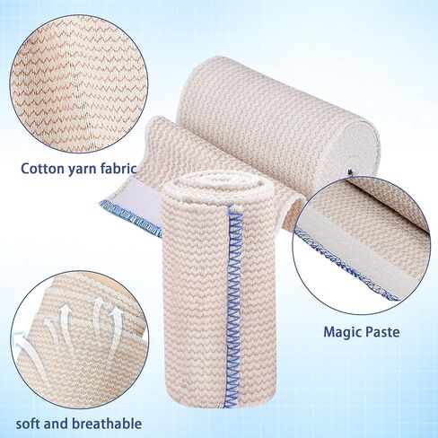 25 Pcs 4 Inch Elastic Bandage Wrap with Self Closure on Both Ends Athletic Stretchable Compression Bandage for Legs, Knees, Ankles, Wrists, Elbows, Shoulders, Athletic Stretchable Wrap(Blue Trim) in Saudi Arabia