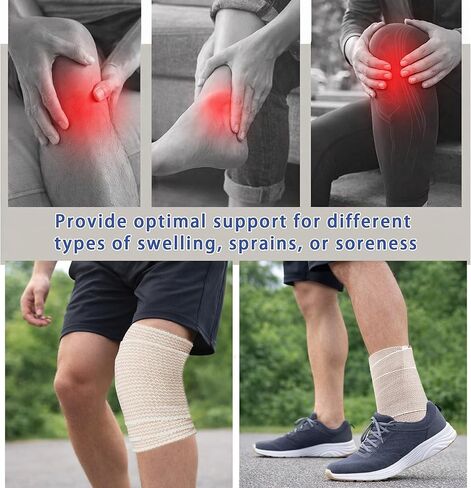25 Pcs 4 Inch Elastic Bandage Wrap with Self Closure on Both Ends Athletic Stretchable Compression Bandage for Legs, Knees, Ankles, Wrists, Elbows, Shoulders, Athletic Stretchable Wrap(Blue Trim) in Saudi Arabia