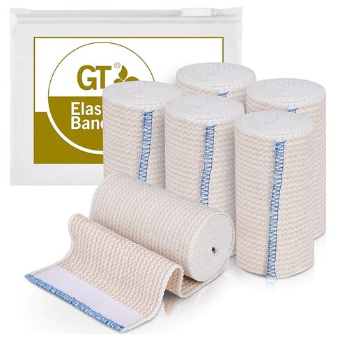 Premium Elastic Bandage Wrap (4" 6 Pack) - Hook & Loop Fasteners at Both Ends - Latex Free Hypoallergenic Compression Roll - Reusable Bandages for Waist, Legs, Elbow & Knee Wrap in Kuwait